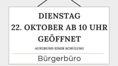 18.10.2024

                                                

                                                Bürgerbüro geschlossen bis 10 Uhr 
                                            

                                                

                                                        Dienstag, 22.10.2024