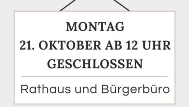 18.10.2024

                                                

                                                Rathaus und Bürgerbüro geschlossen
                                            

                                                

                                                        Montag, 21.10.2024