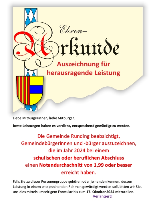 Meldung von Rundings besten Absolventinnen & Absolventen bis zum 31.10.2024